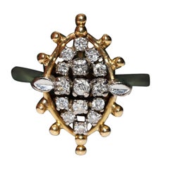 Vintage Circa 1970s 18k Gold Natural Diamond Navette Ring