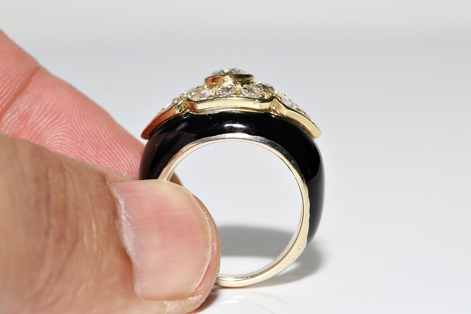 Vintage Circa 1970s 18k Gold Natural Old Cut Diamond Enamel Strong Tank Ring 4