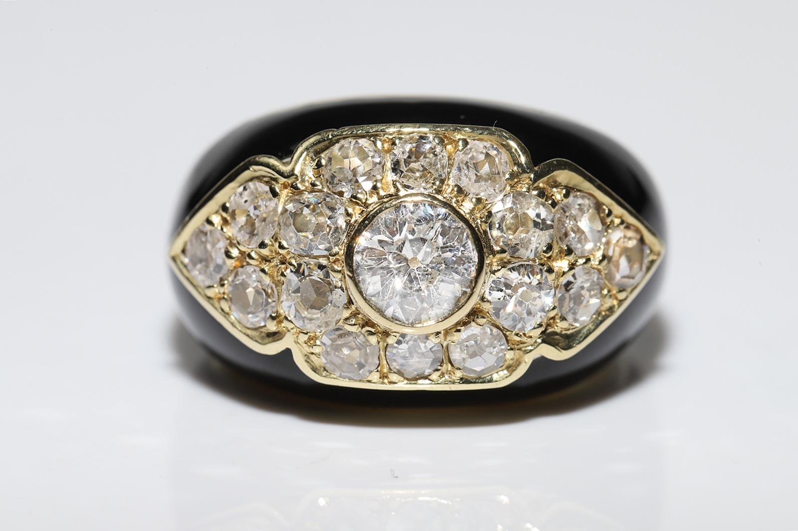 Vintage Circa 1970s 18k Gold Natural Old Cut Diamond Enamel Strong Tank Ring 3