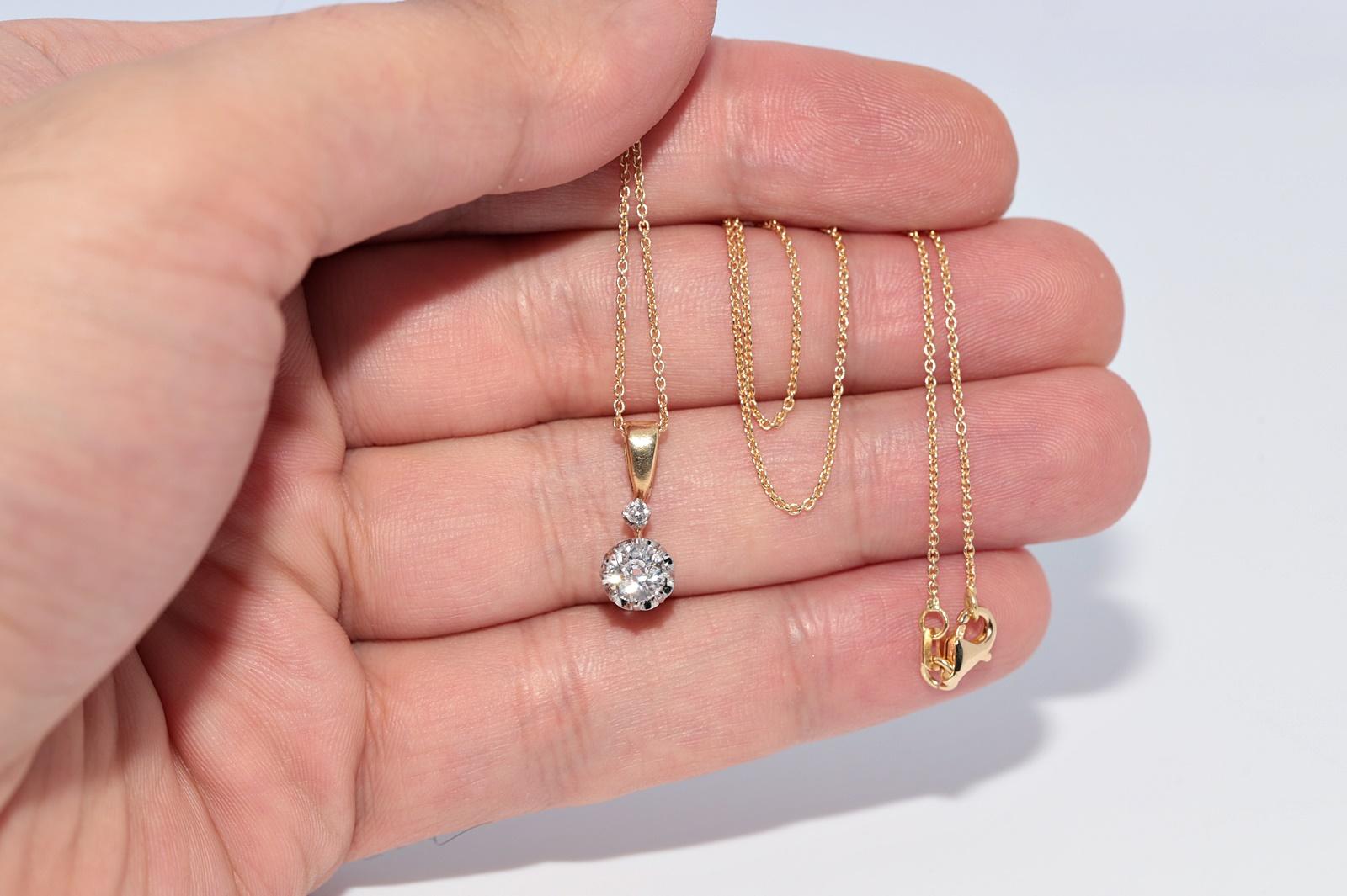 Vintage CIRCA 1970s 18k Gold Natürlicher Altschliff Diamant Solitär Anhänger Halskette im Angebot 6