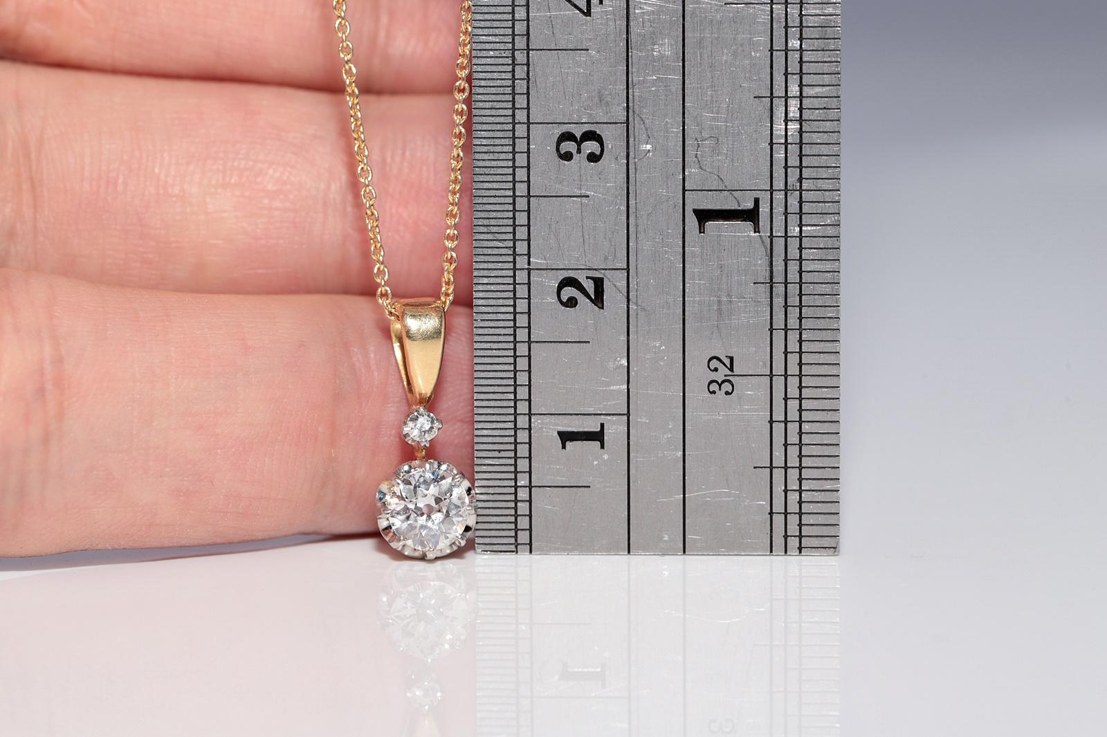 Vintage CIRCA 1970s 18k Gold Natürlicher Altschliff Diamant Solitär Anhänger Halskette im Angebot 8