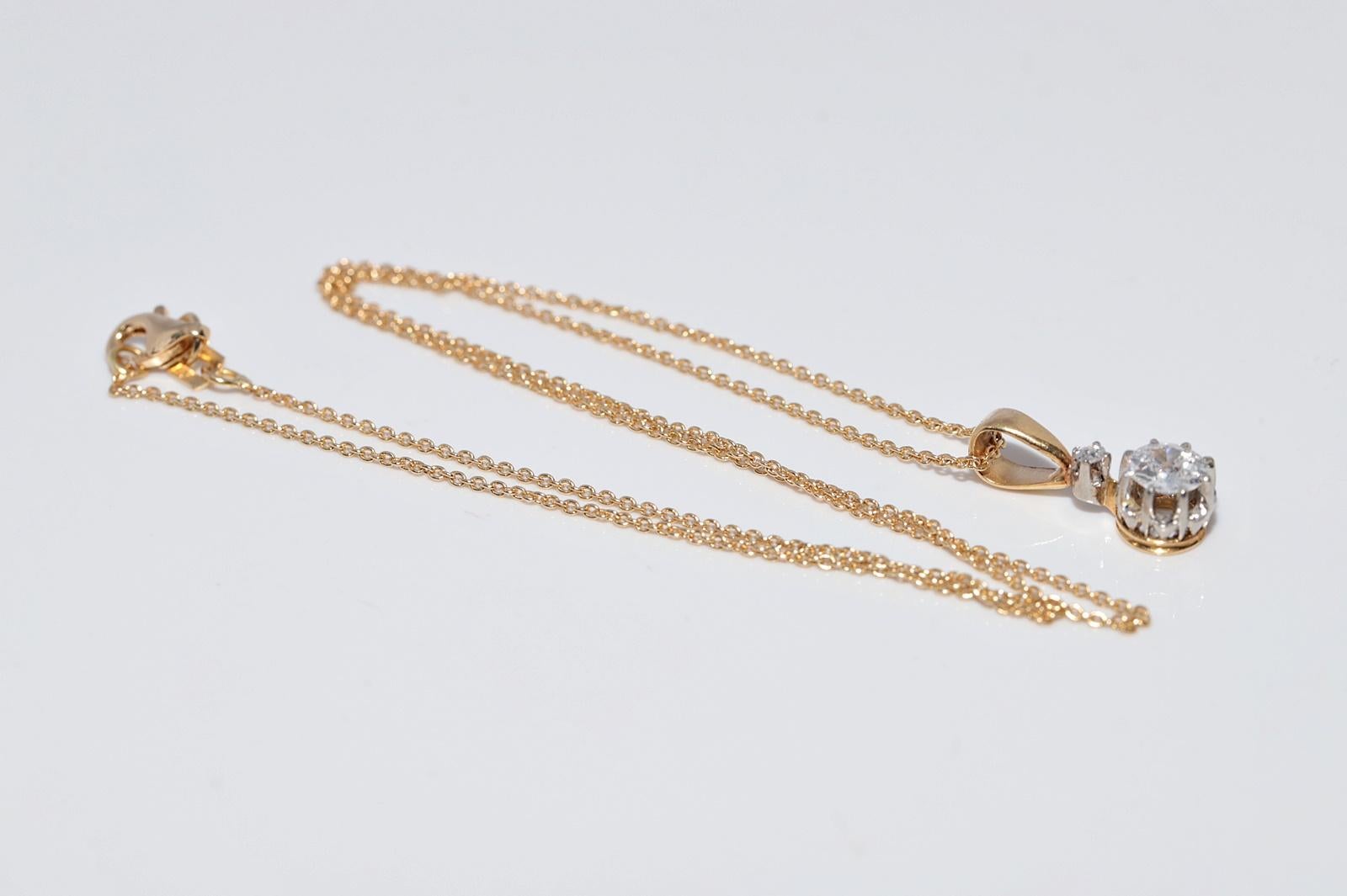 Vintage CIRCA 1970s 18k Gold Natürlicher Altschliff Diamant Solitär Anhänger Halskette im Angebot 9