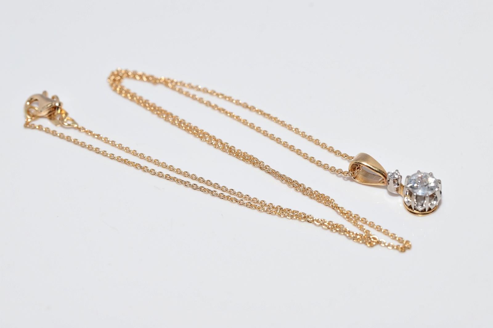 Vintage CIRCA 1970s 18k Gold Natürlicher Altschliff Diamant Solitär Anhänger Halskette im Angebot 10