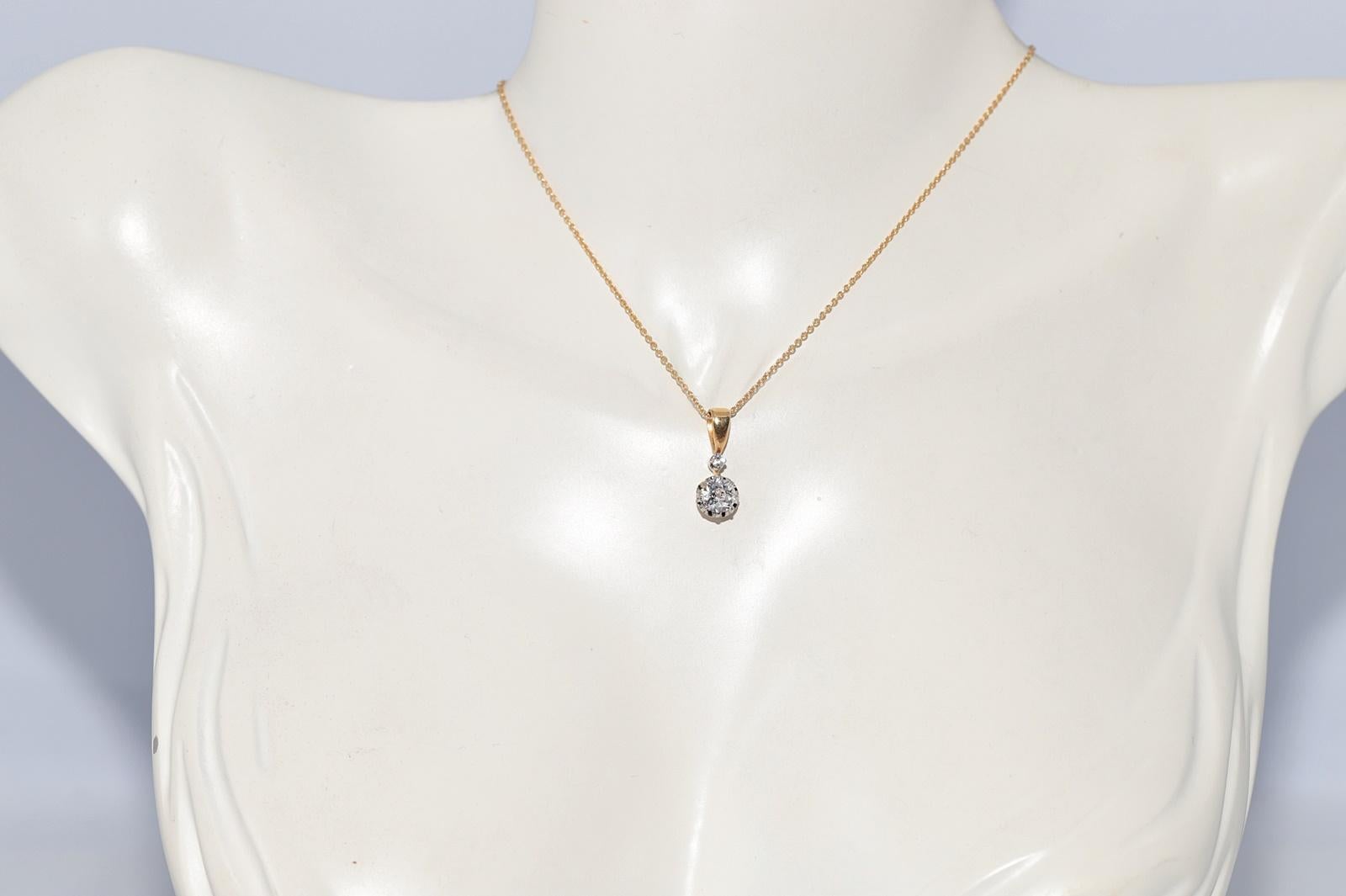 Vintage CIRCA 1970s 18k Gold Natürlicher Altschliff Diamant Solitär Anhänger Halskette (Kunsthandwerker*in) im Angebot