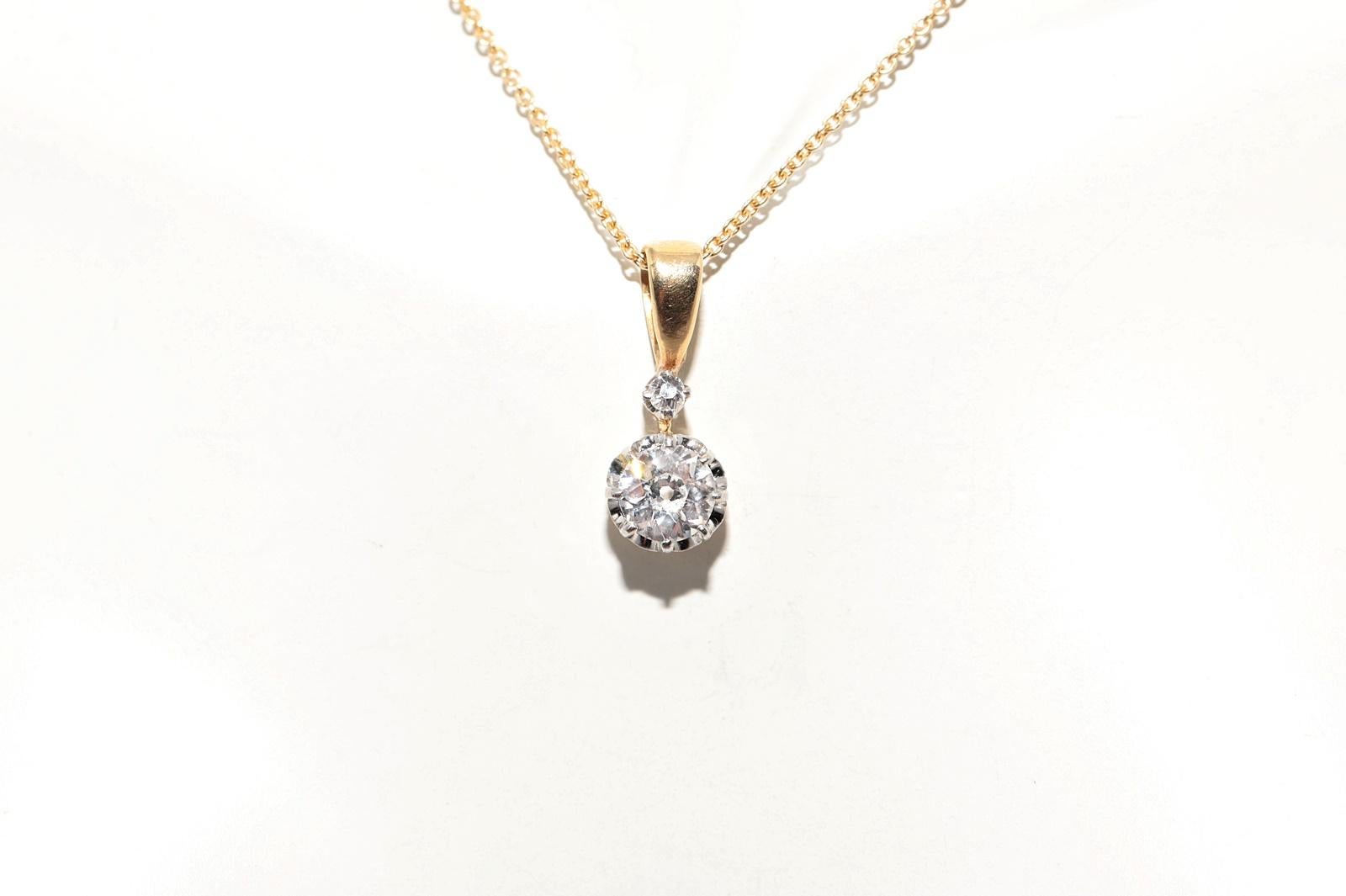 Vintage CIRCA 1970s 18k Gold Natürlicher Altschliff Diamant Solitär Anhänger Halskette (Alteuropäischer Brillantschliff) im Angebot