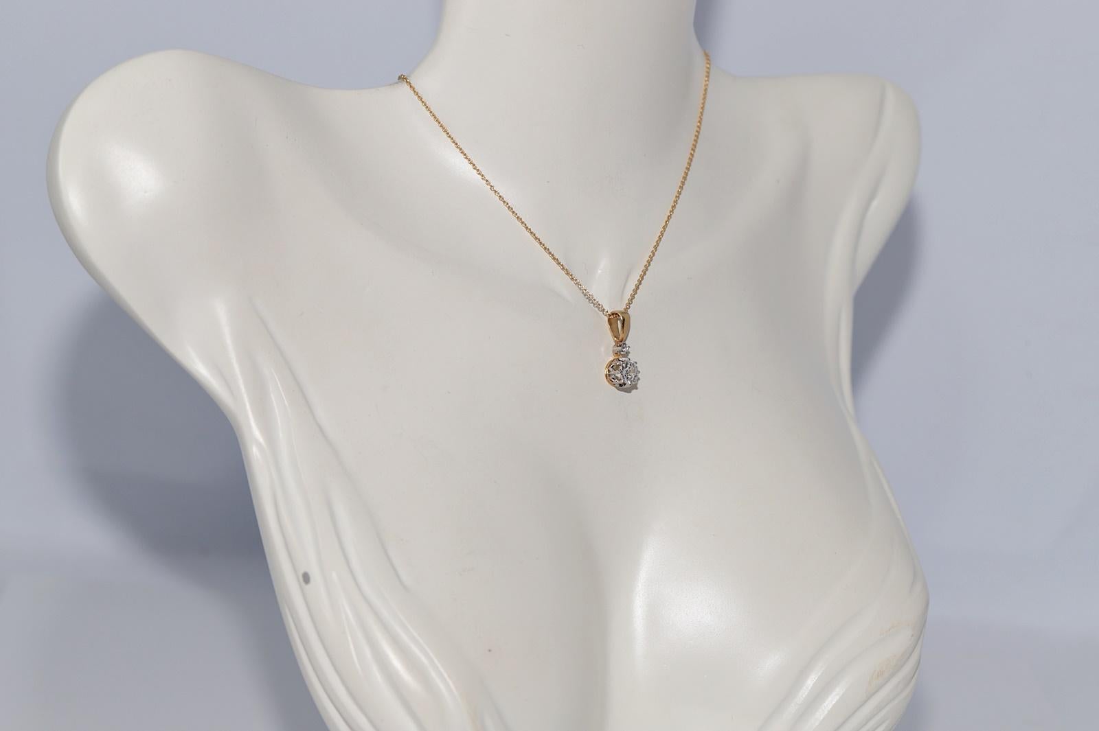 Vintage CIRCA 1970s 18k Gold Natürlicher Altschliff Diamant Solitär Anhänger Halskette Damen im Angebot