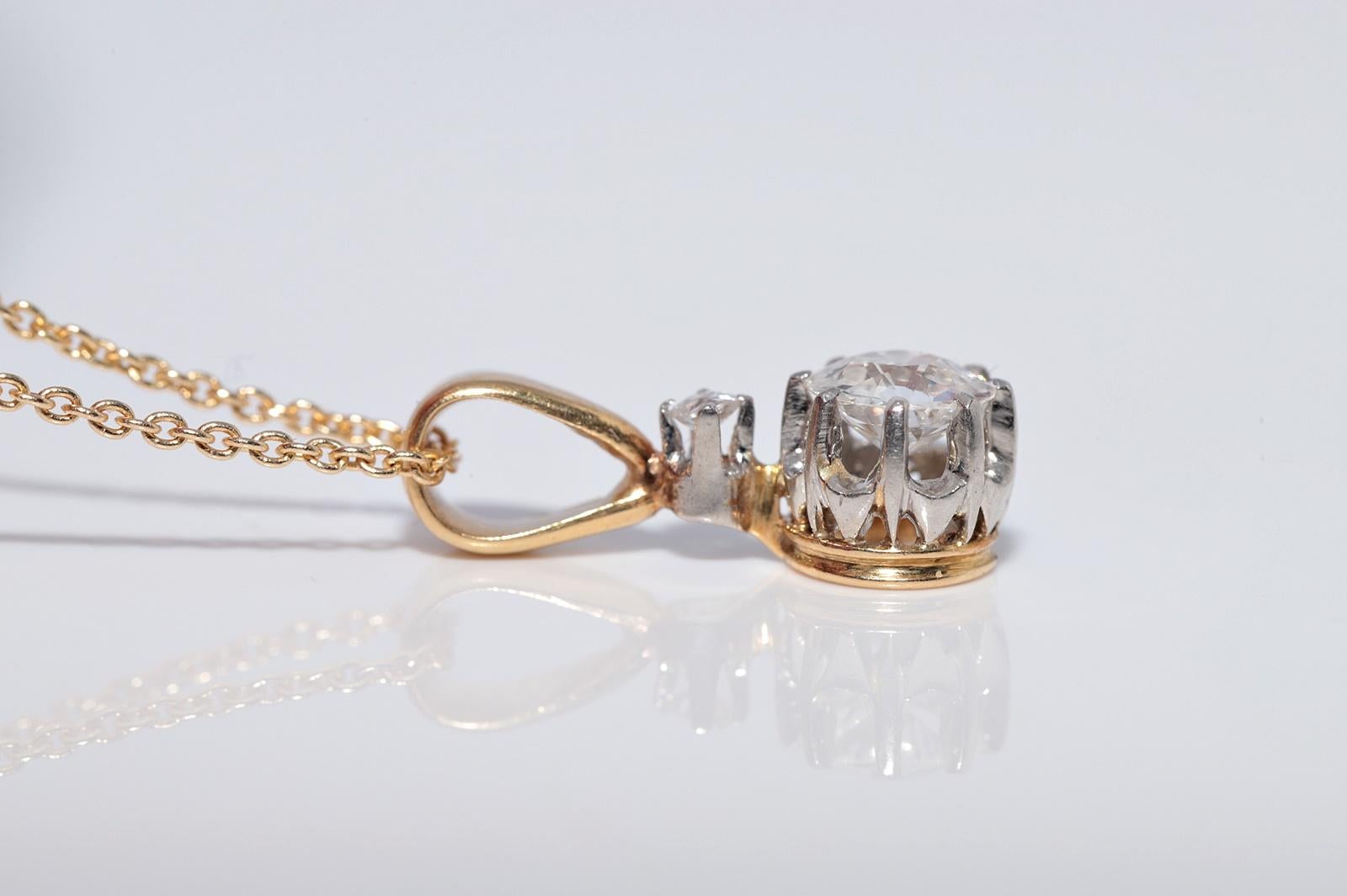 Vintage CIRCA 1970s 18k Gold Natürlicher Altschliff Diamant Solitär Anhänger Halskette im Angebot 3