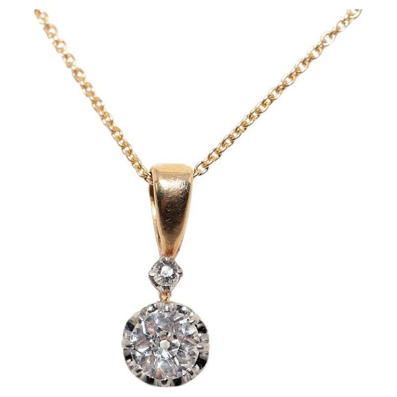 Vintage Circa 1970s 18k Gold Natural Old Cut Diamond Solitaire Pendant Necklace
