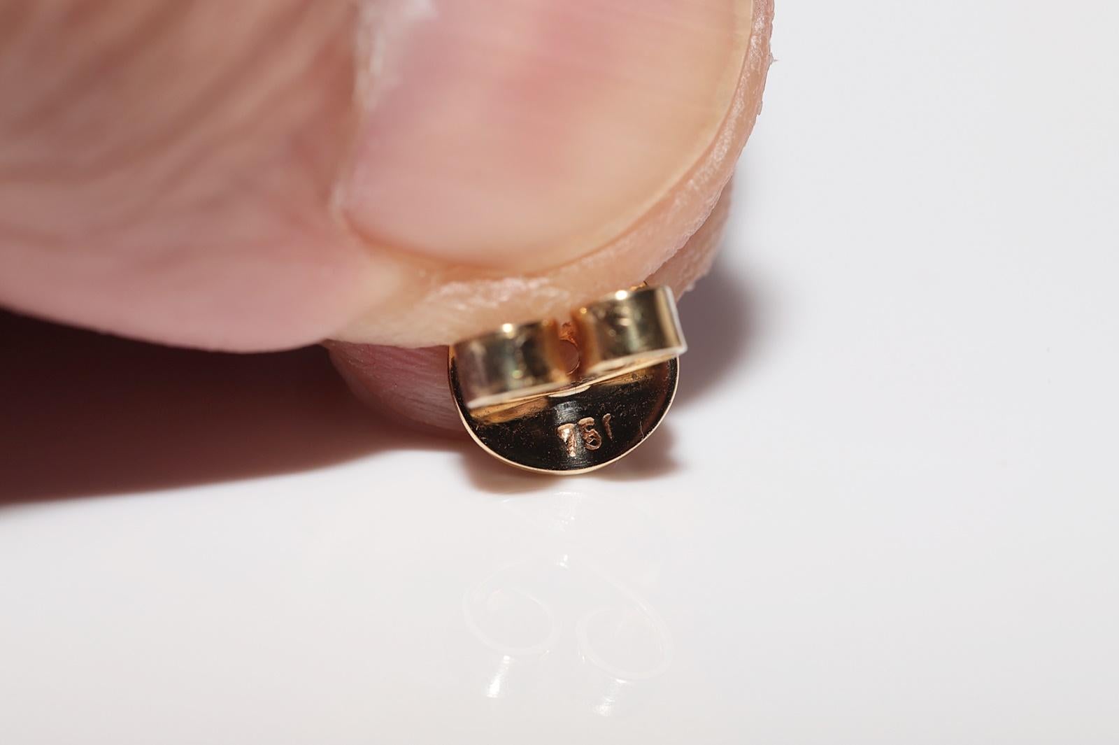 Vintage Circa 1970er Jahre 18k Gold natürlicher Rosenschliff Diamant und Smaragd Tropfenohrring im Angebot 6