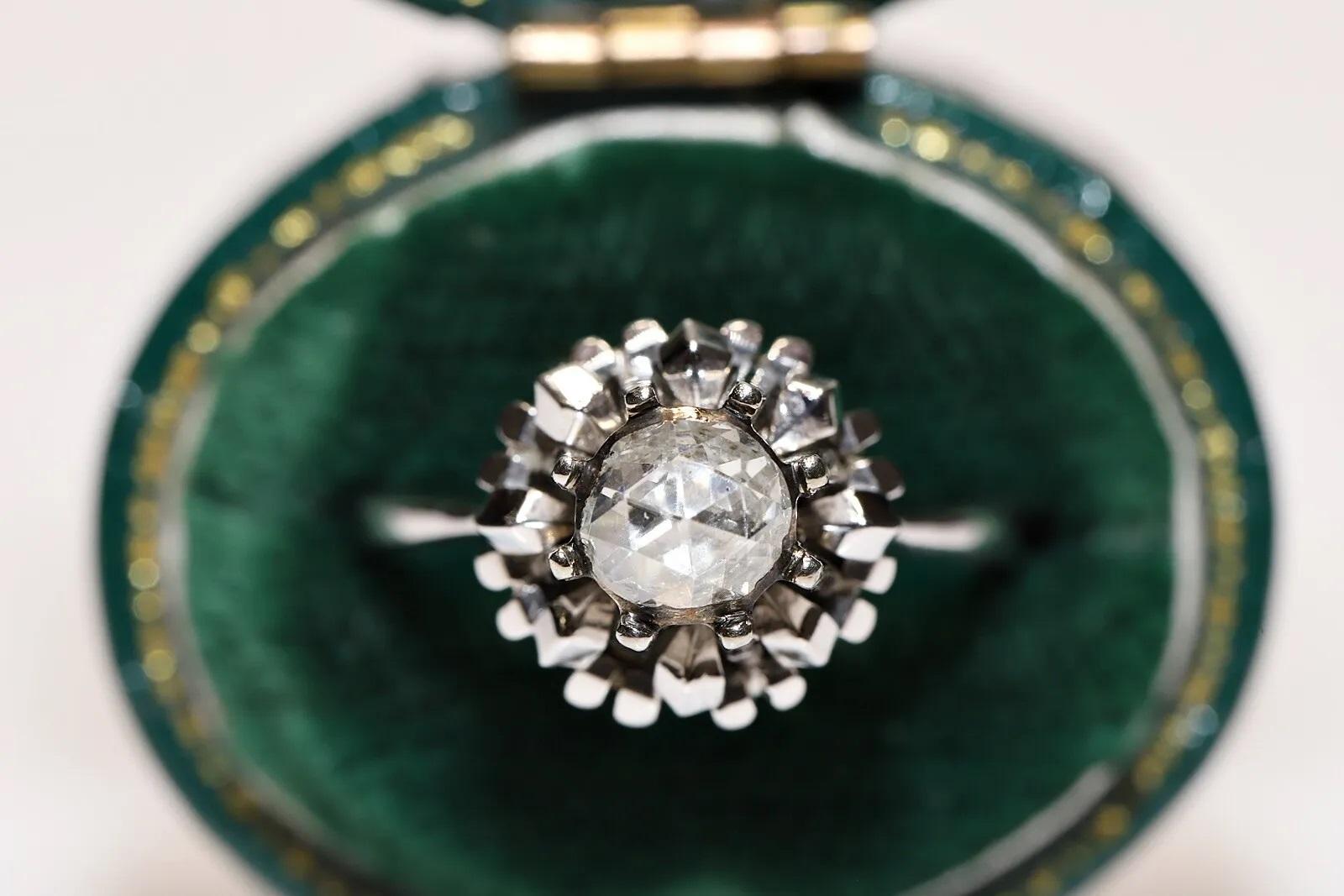 Bague solitaire vintage des années 1970 en or 18 carats avec diamants naturels taille rose en vente 5