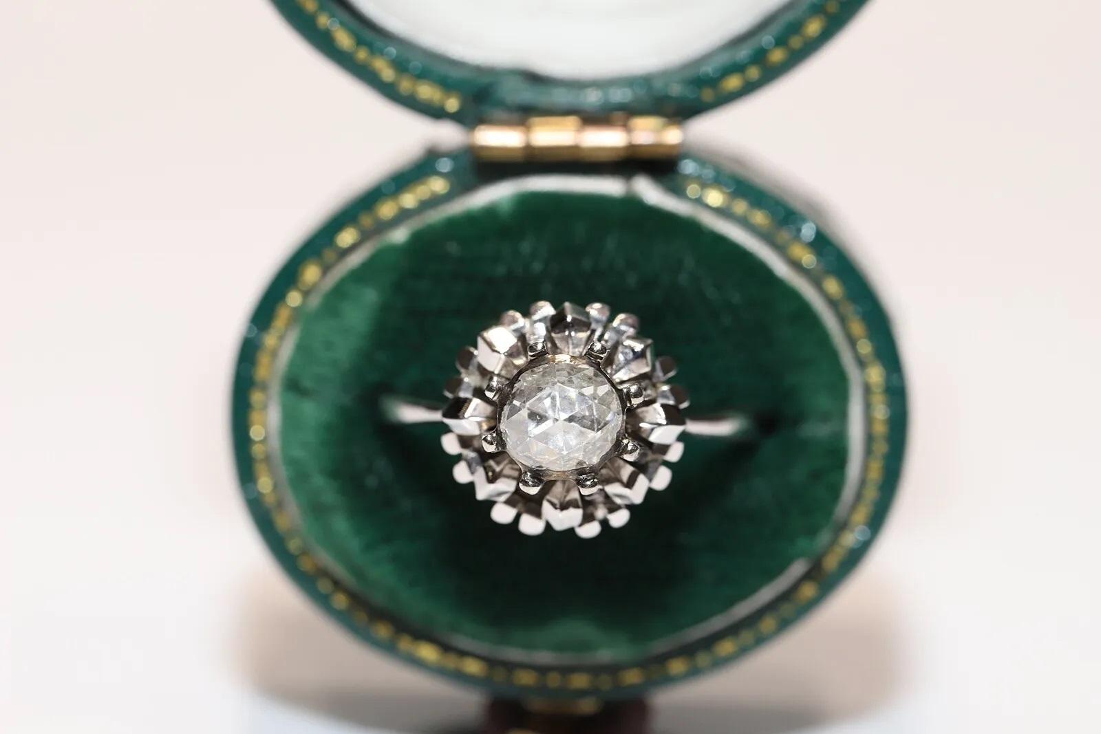 Vintage Solitär-Ring, Vintage, ca. 1970er Jahre, 18 Karat Gold, natürlicher Diamant im Rosenschliff im Angebot 7