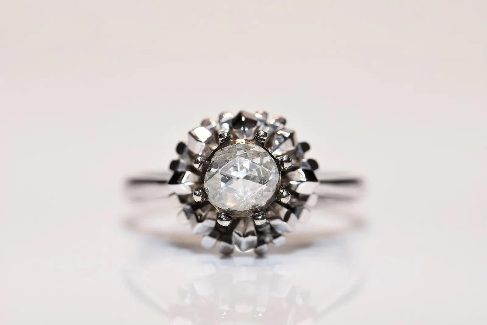 Rétro Bague solitaire vintage des années 1970 en or 18 carats avec diamants naturels taille rose en vente