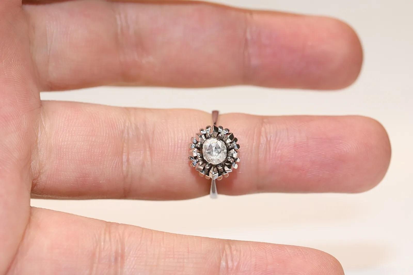 Vintage Solitär-Ring, Vintage, ca. 1970er Jahre, 18 Karat Gold, natürlicher Diamant im Rosenschliff im Angebot 4