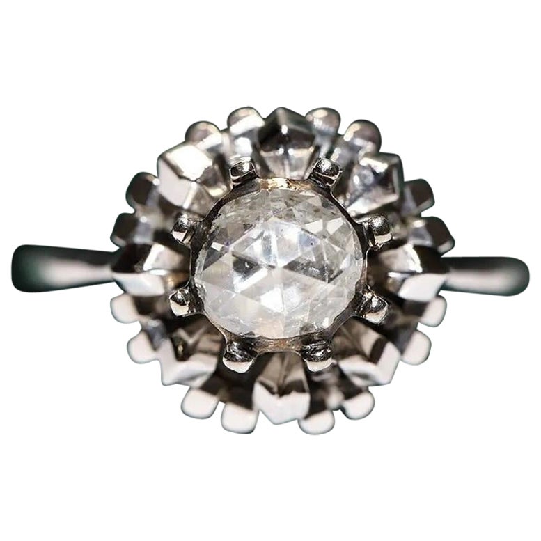 Anello solitario con diamante naturale taglio rosa in oro 18k, vintage, CIRCA gli anni '70