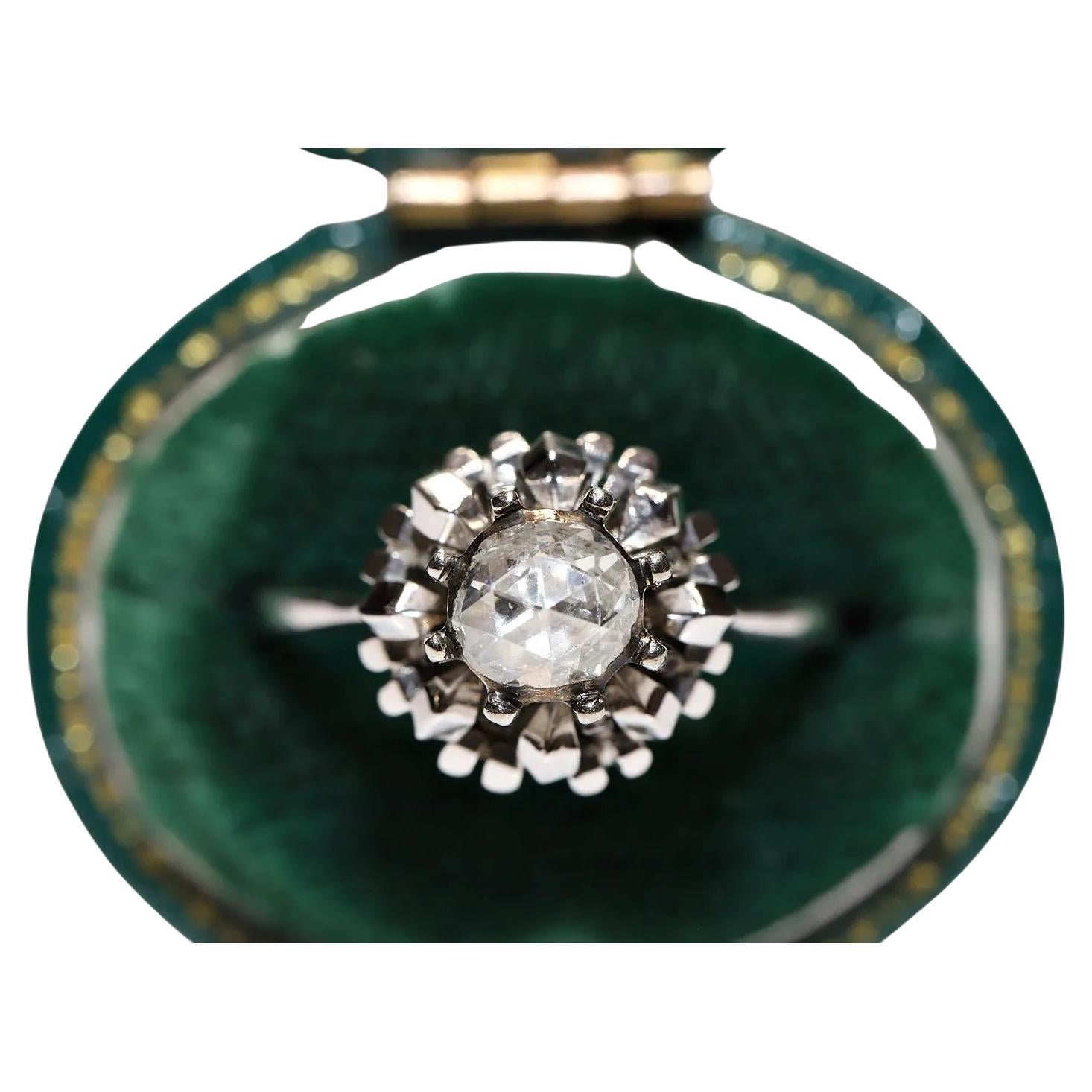 Bague solitaire vintage des années 1970 en or 18 carats avec diamants naturels taille rose en vente