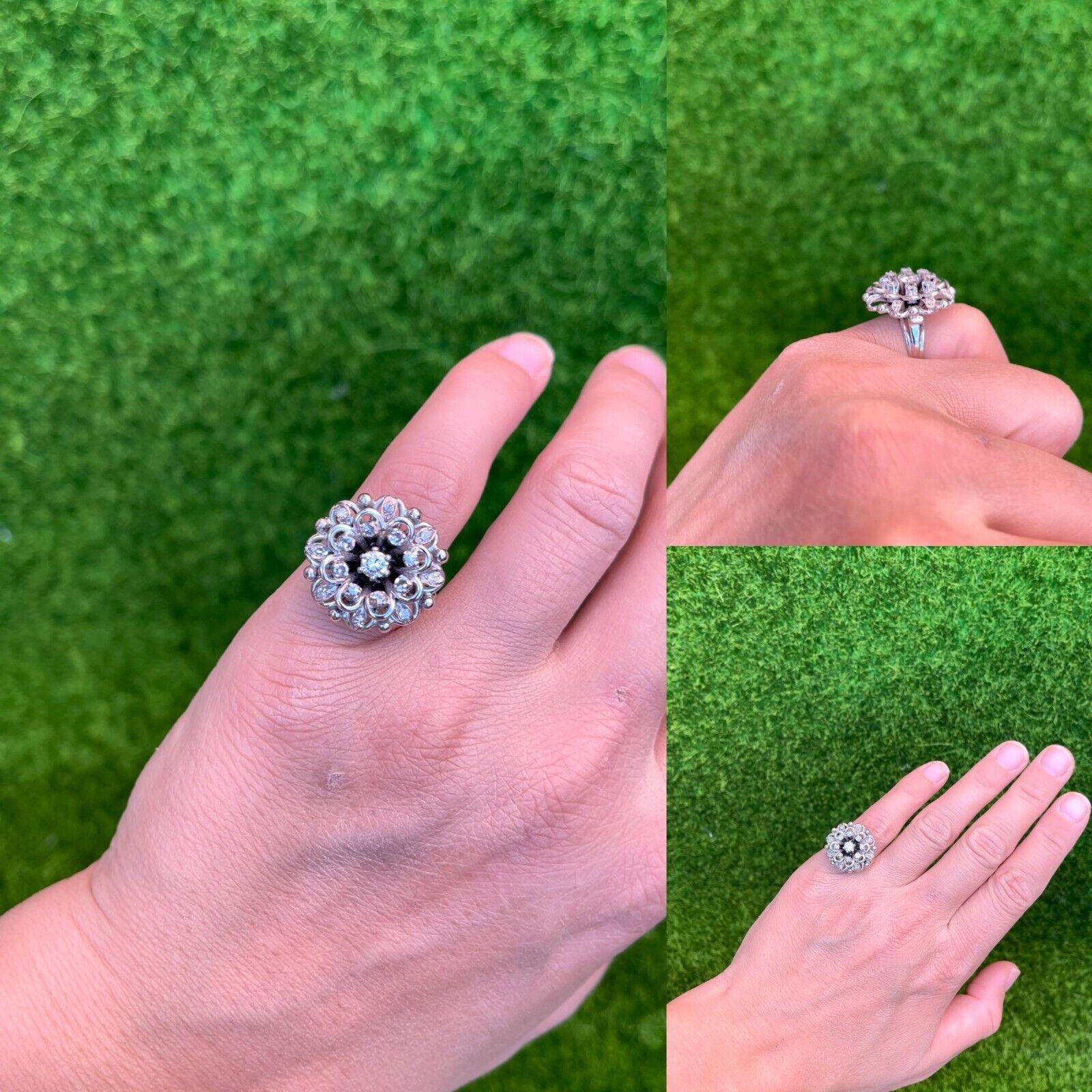 Vintage Circa 1970er Jahre 18k Weißgold natürlicher Diamant-Dekorierter Ring im Angebot 6