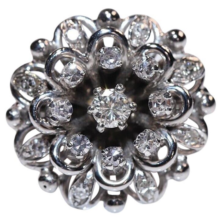 Vintage Circa 1970er Jahre 18k Weißgold natürlicher Diamant-Dekorierter Ring