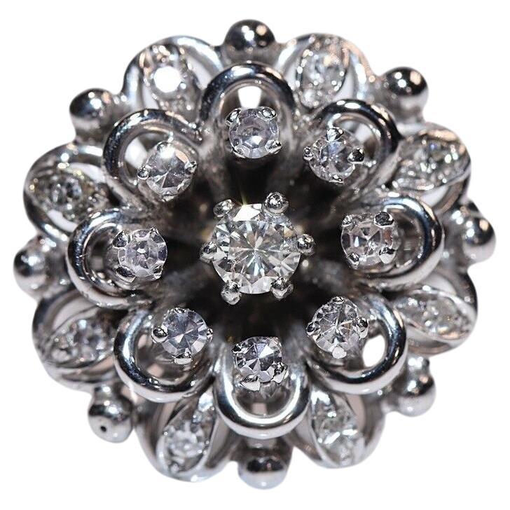Vintage Circa 1970s 18k White Gold natural Diamond Decorated Ring