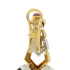 Vintage Circa 1970s 18KT Onyx, Ruby, and Diamond Drop Earrings