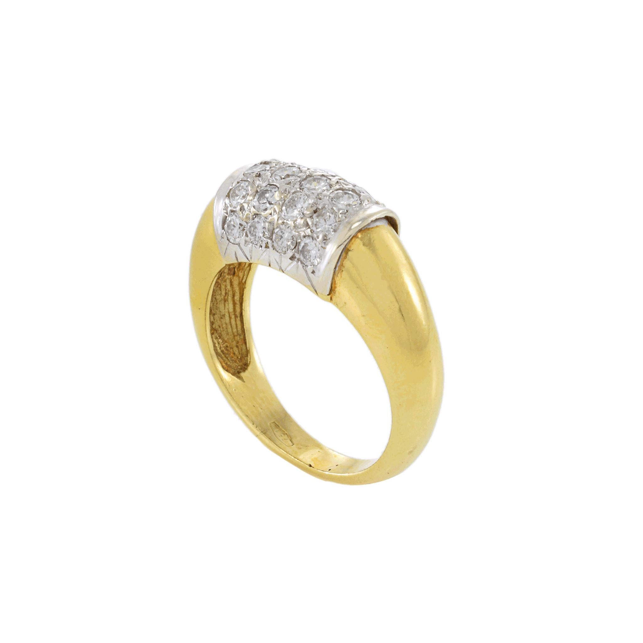 Taille ronde Vintage Circa Vintage 1970 Bague à barre en or jaune 18KT avec diamant en vente