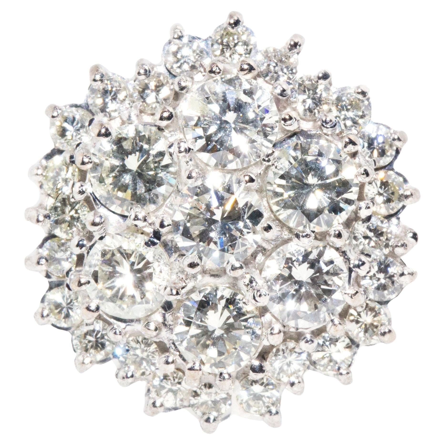 Vintage circa 1970s 2.50 Carat Diamond 18 Carat Gold Starburst Cluster ...