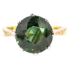 Vintage Circa 1970s 6.05ct Bright Green Sapphire & Diamond Ring 18 Carat Gold