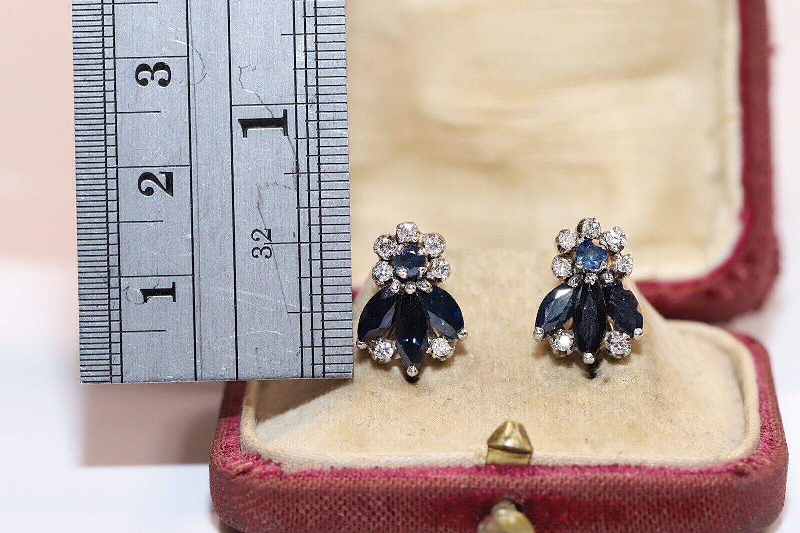 Vintage Circa 1970s 8k Gold Natural Diamond And Sapphire Decorated Earring  For Sale 5