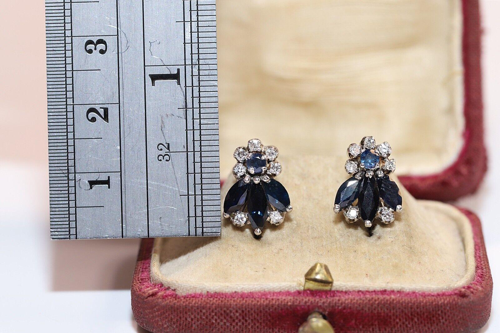 Vintage Circa 1970er Jahre 8k Gold Natürlicher Diamant und Saphir Dekorierter Ohrring im Angebot 5