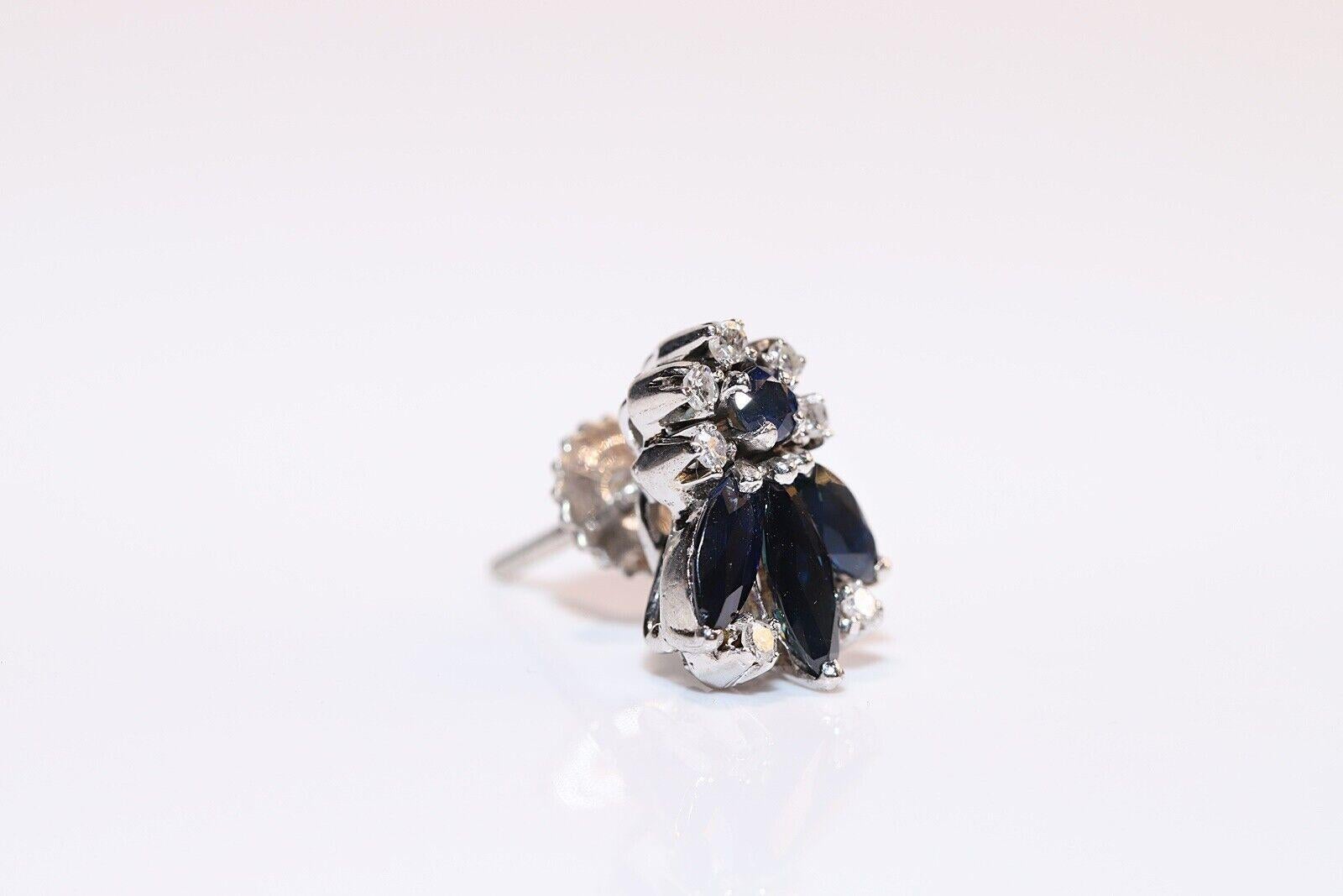 Vintage Circa 1970er Jahre 8k Gold Natürlicher Diamant und Saphir Dekorierter Ohrring (Brillantschliff) im Angebot