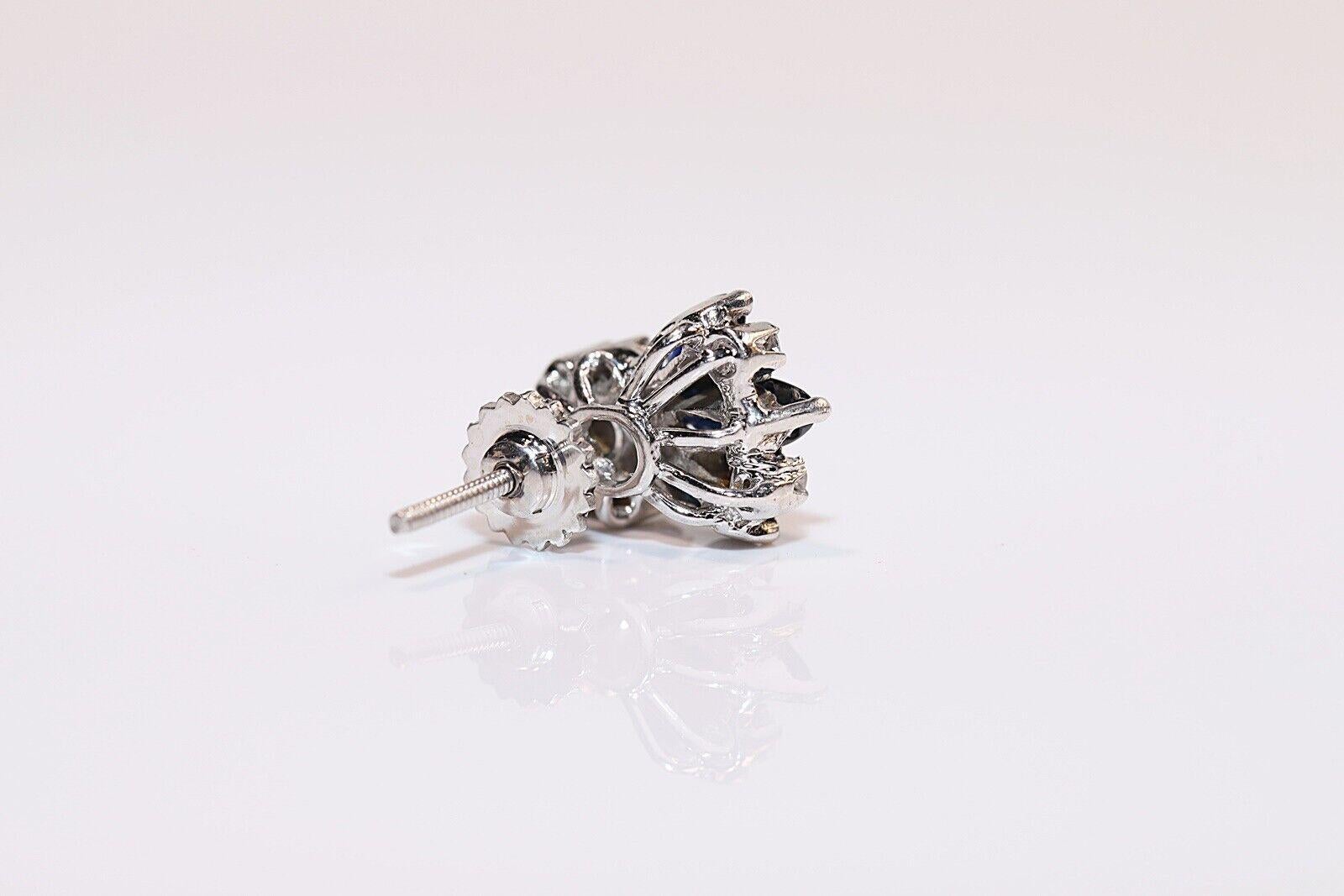 Vintage Circa 1970er Jahre 8k Gold Natürlicher Diamant und Saphir Dekorierter Ohrring Damen im Angebot