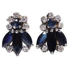 Orecchino decorato con diamanti naturali e zaffiri in oro 8k, vintage, anni 
70 circa.