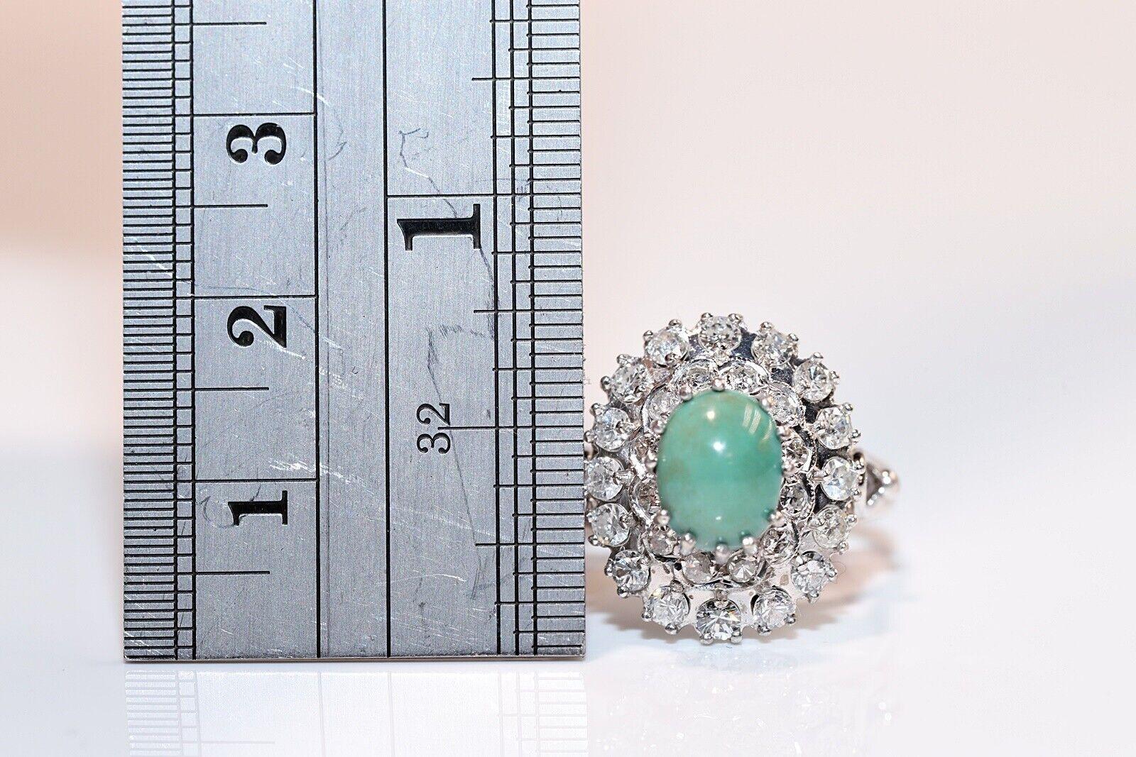 Brilliant Cut Vintage Circa 1970s 8k Gold Natural Diamond And Turquoise Decorated Ring For Sale