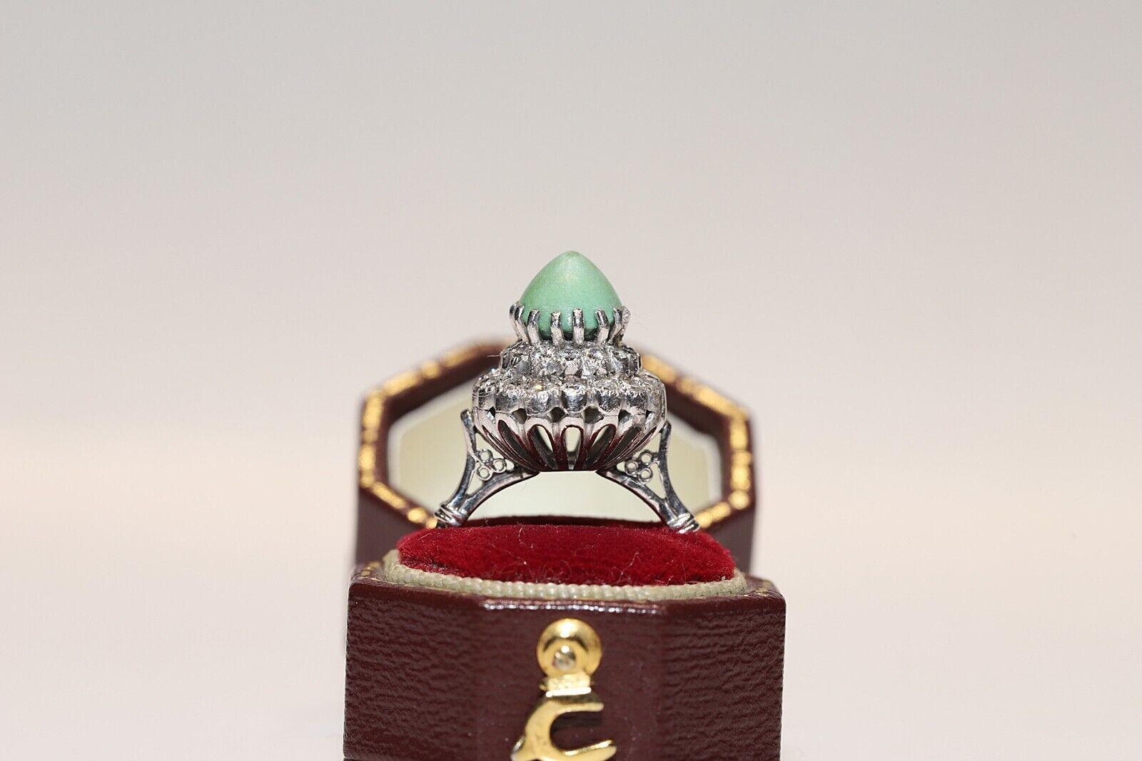 Brilliant Cut Vintage Circa 1970s 8k Gold Natural Diamond And Turquoise Decorated Ring  For Sale