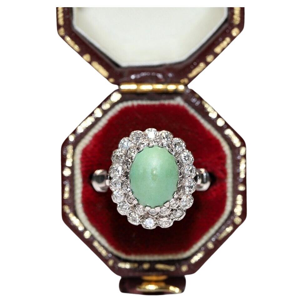 Bague vintage des années 1970 en or 8 carats décorée de diamants naturels et de turquoises 