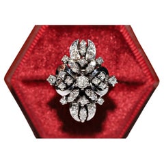 Vintage Circa 1970s 8k Gold Natural Diamond Decorated Navette Ring