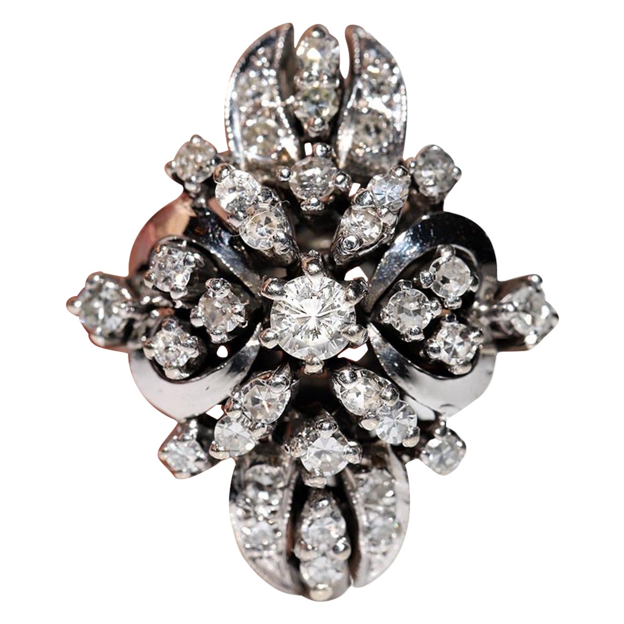 Vintage CIRCA 1970er Jahre 8k Gold natürlichen Diamanten verziert Navette Ring