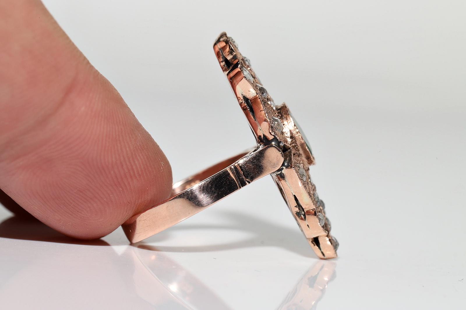 Vintage CIRCA 1970s 8k Gold Natürliche Rose Cut Diamant und Smaragd Navette Ring im Zustand „Gut“ im Angebot in Fatih/İstanbul, 34