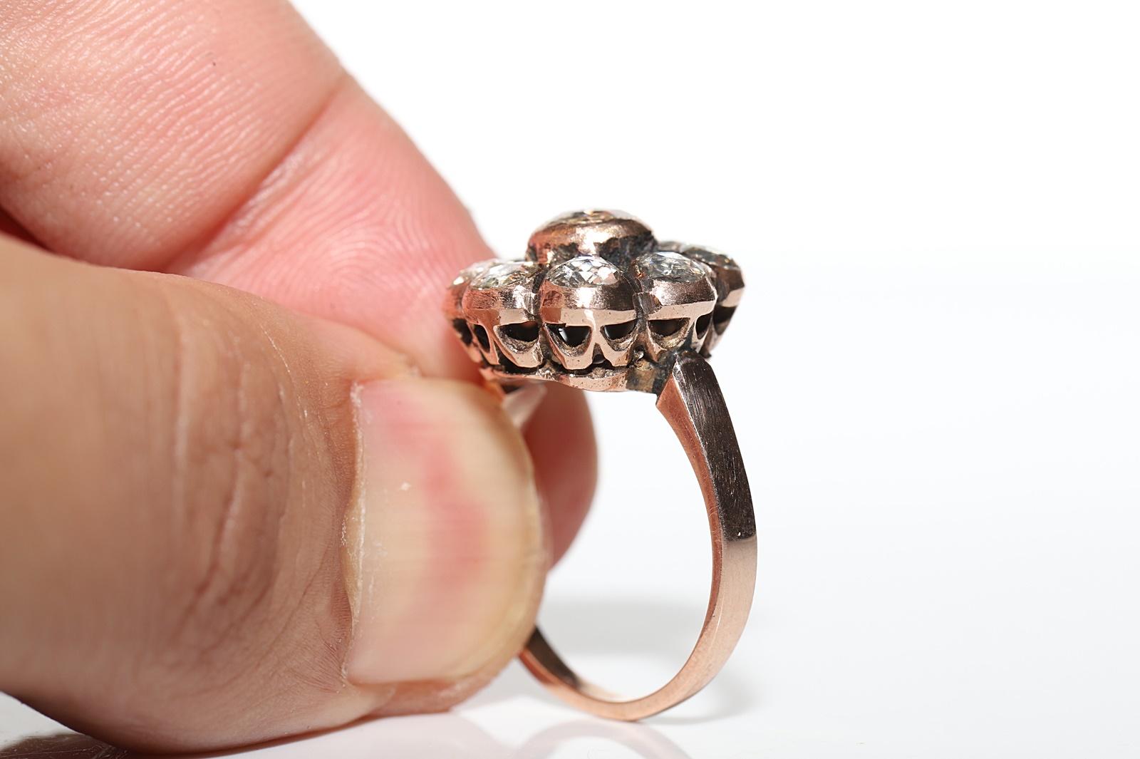 Vintage CIRCA 1970er 8k Gold Natürlicher Rosenschliff Diamant Dekorierter Ring im Angebot 5