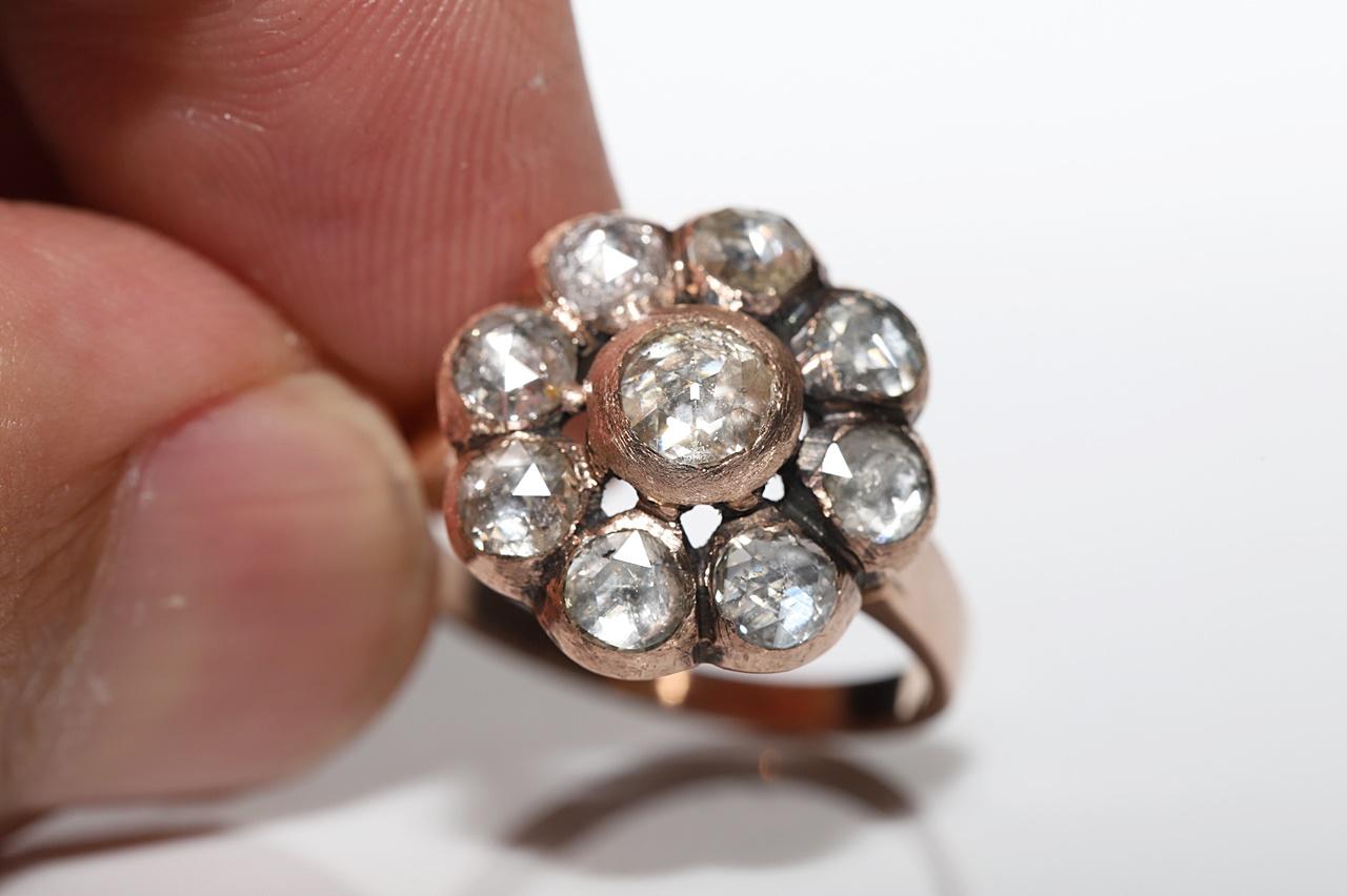 Bague vintage des années 1970 en or 8 carats décorée de diamants naturels taille rose  en vente 5