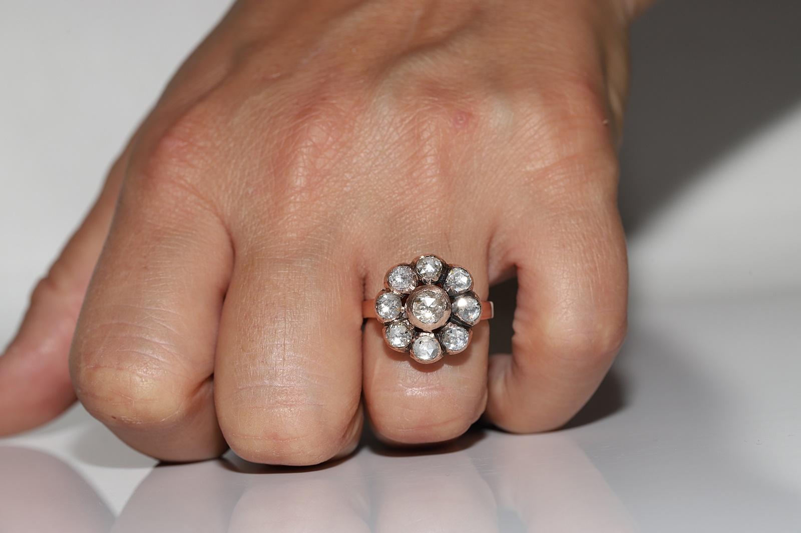 Vintage CIRCA 1970er 8k Gold Natürlicher Rosenschliff Diamant Dekorierter Ring (Retro) im Angebot