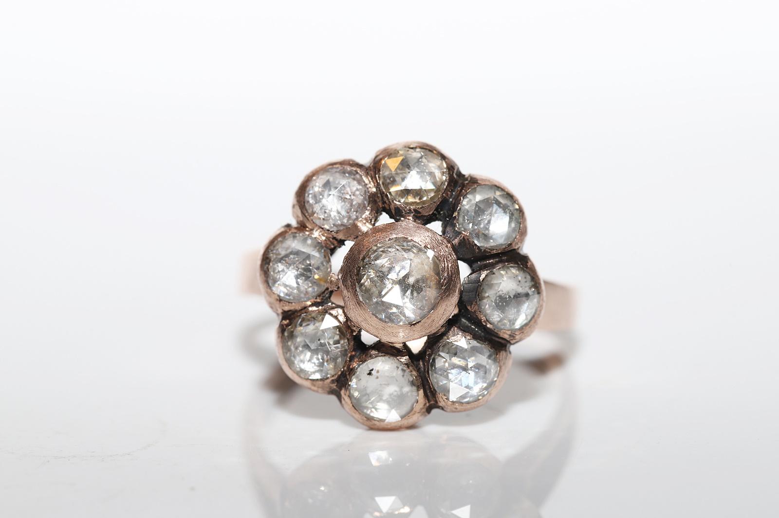 Bague vintage des années 1970 en or 8 carats décorée de diamants naturels taille rose  Bon état - En vente à Fatih/İstanbul, 34