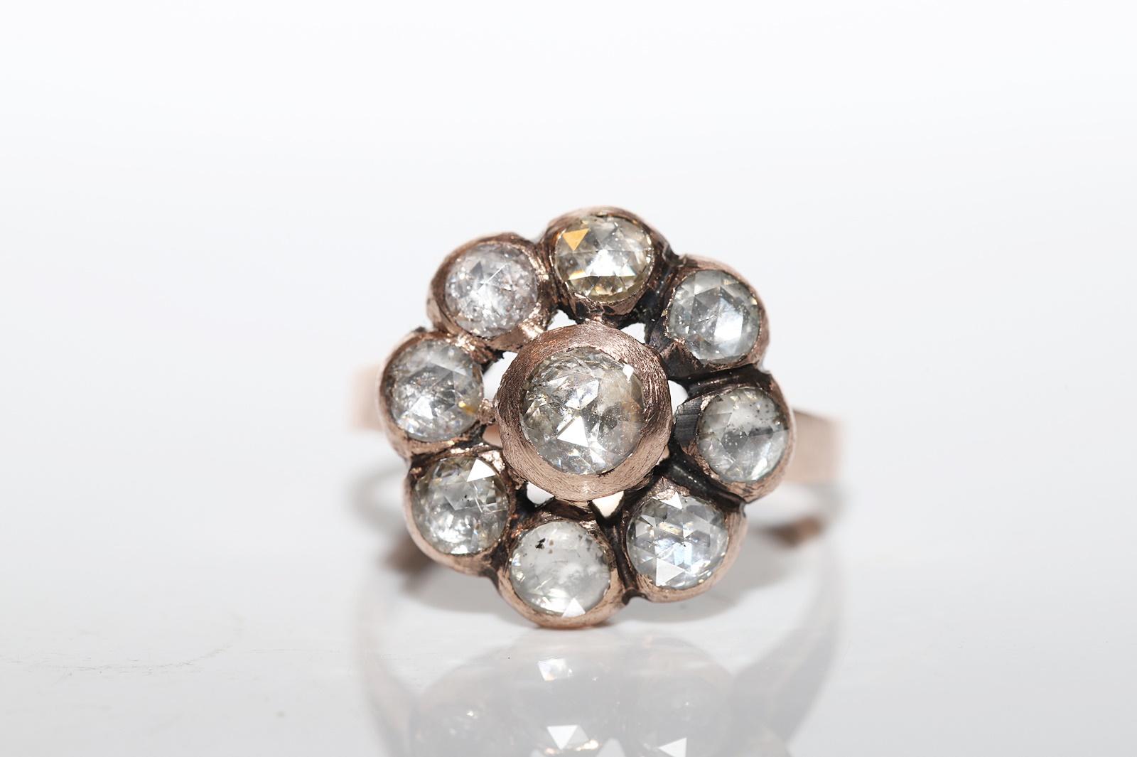 Vintage CIRCA 1970er 8k Gold Natürlicher Rosenschliff Diamant Dekorierter Ring Damen im Angebot
