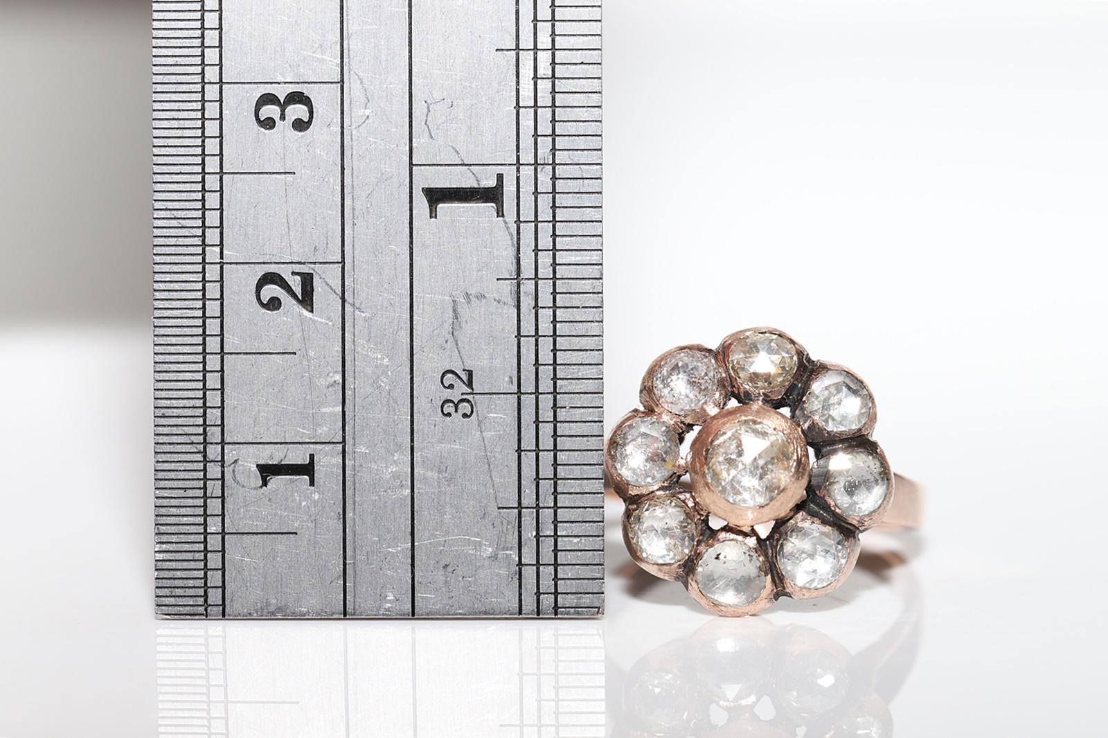 Bague vintage des années 1970 en or 8 carats décorée de diamants naturels taille rose  Pour femmes en vente
