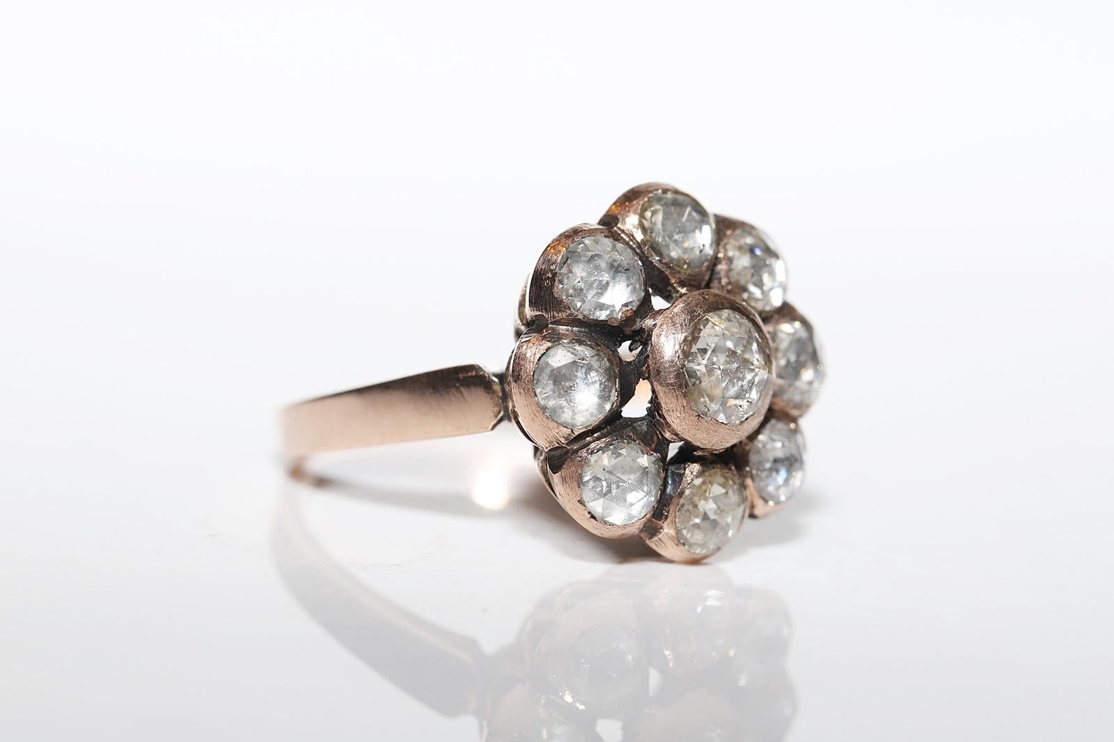 Bague vintage des années 1970 en or 8 carats décorée de diamants naturels taille rose  en vente 1