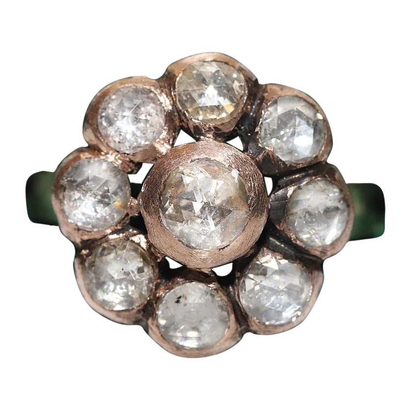 Vintage CIRCA 1970er 8k Gold Natürlicher Rosenschliff Diamant Dekorierter Ring im Angebot