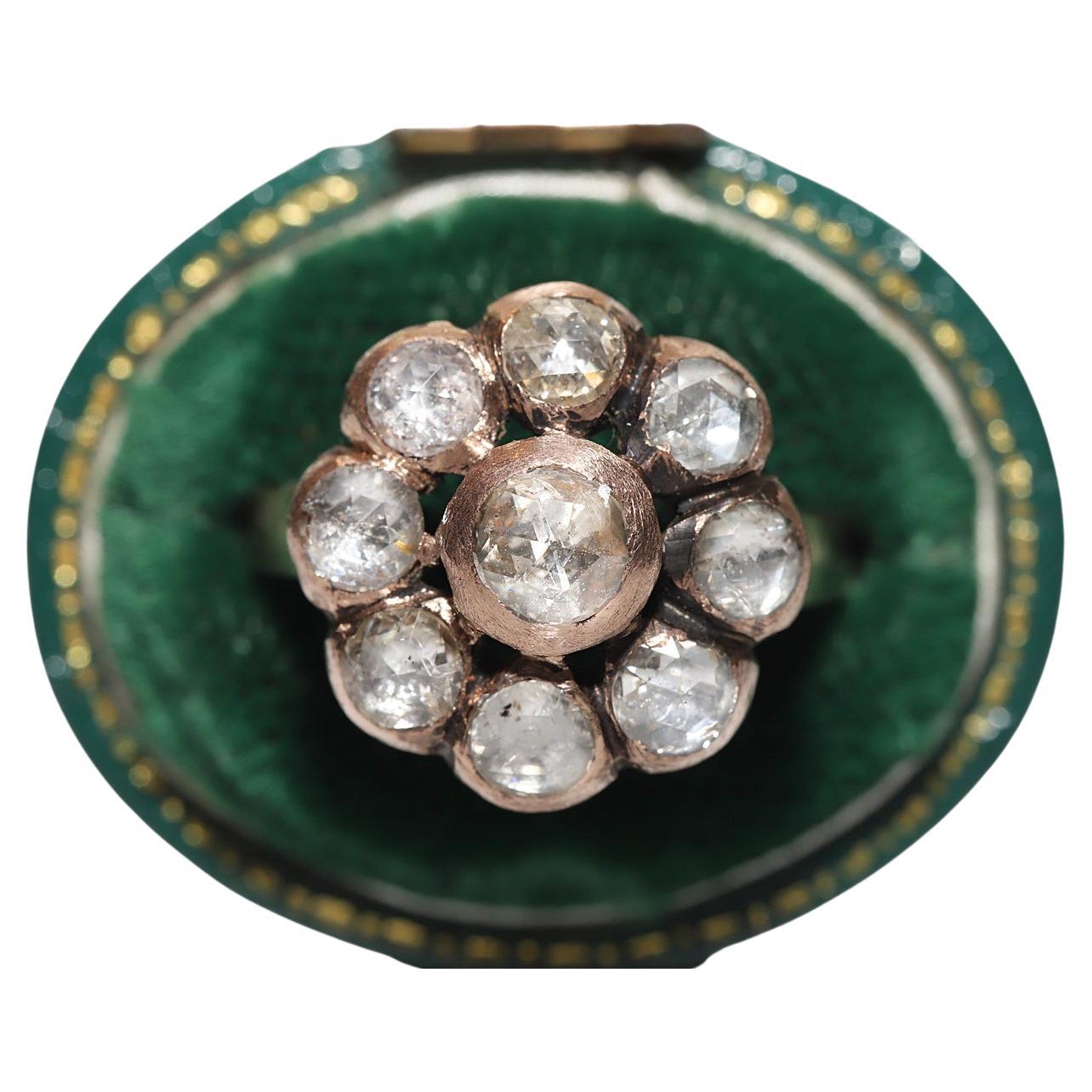 Vintage Circa 1970s 8k Gold Natural Rose Cut Diamond Decorated Ring 