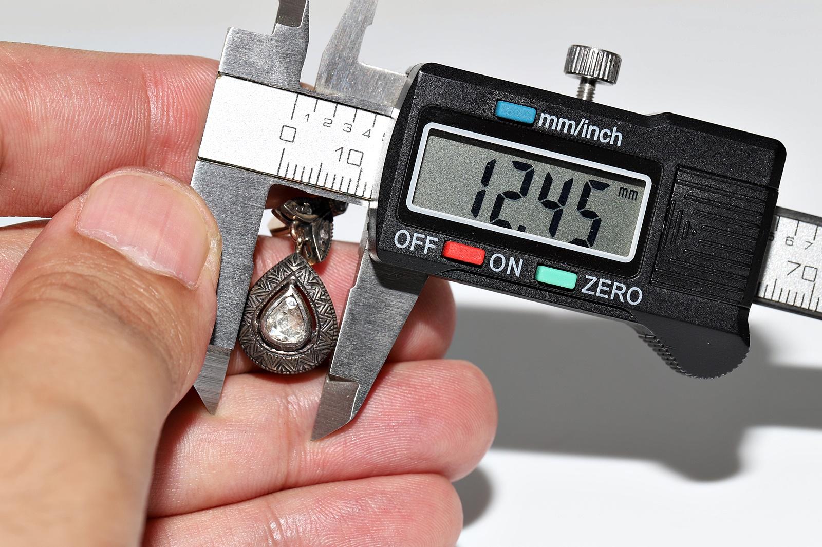 Vintage Circa 1970er Jahre 8k Gold Top Silber natürlicher Rosenschliff Diamant-Tropfen-Ohrring im Angebot 9