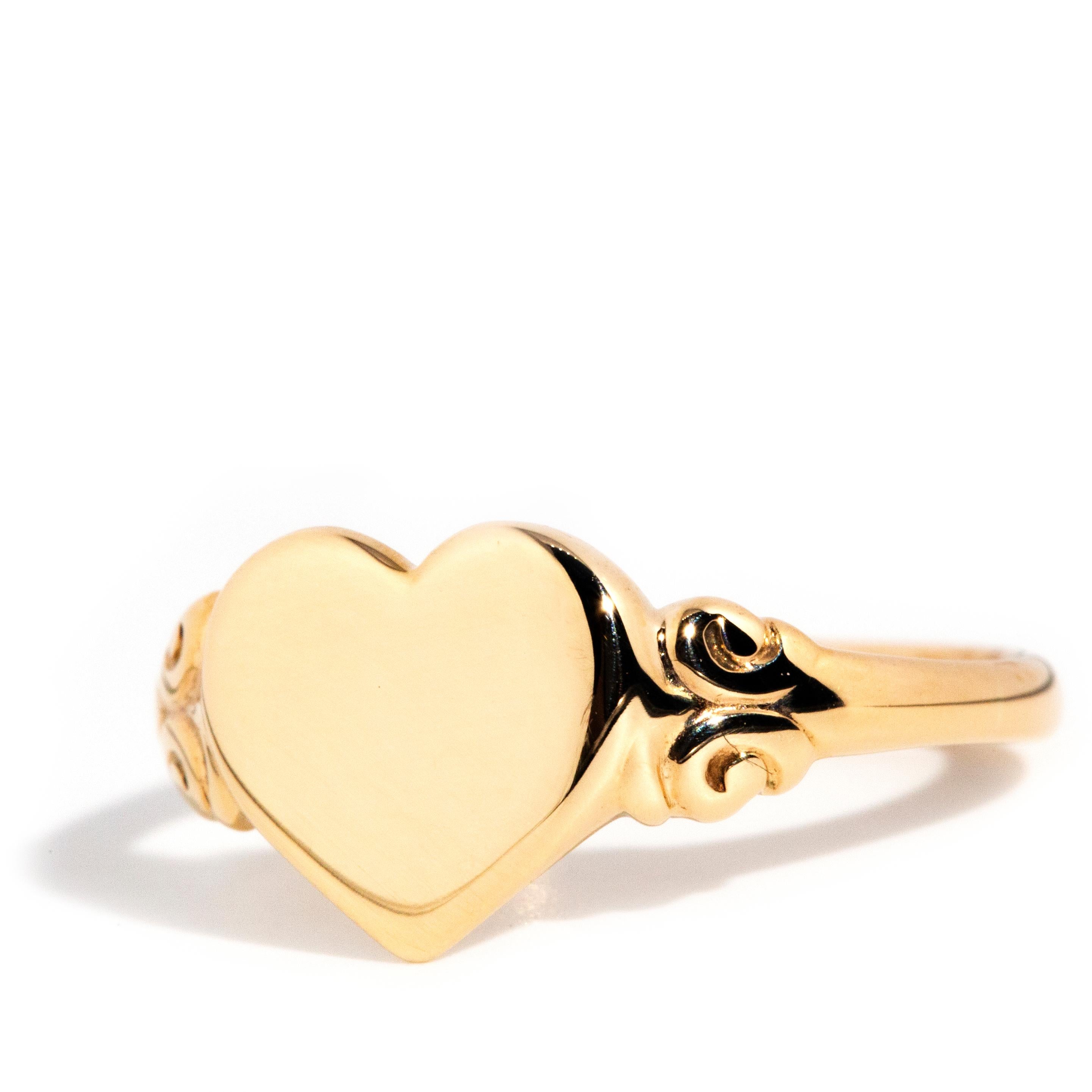 9 Karat Gelbgold Herzförmiger Love Siegelring, Vintage, ca. 1970er Jahre Damen