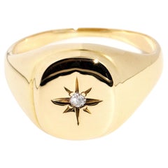 Vintage French 2.70 Carat Diamond and Yellow Gold Signet Style Ring ...