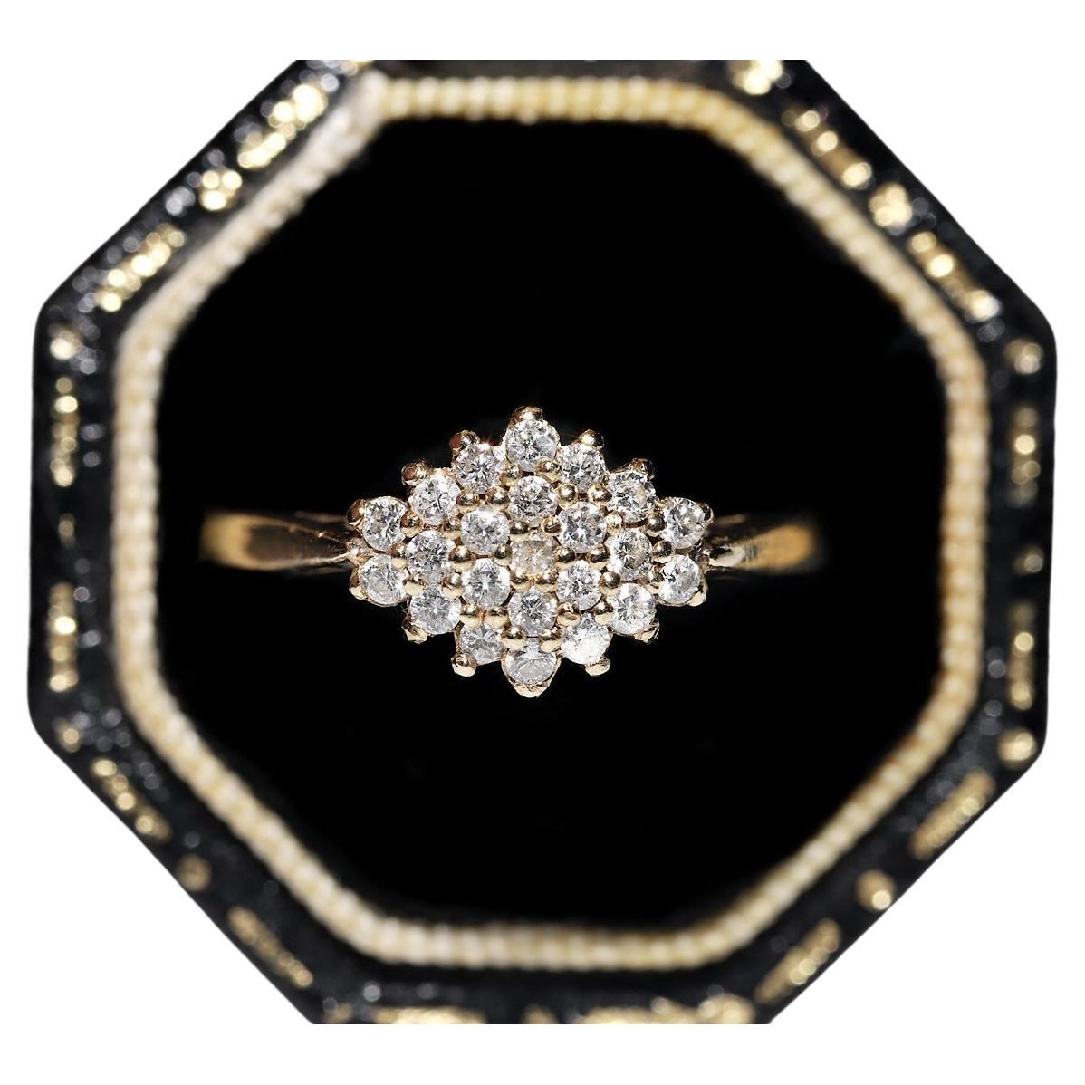 Vintage Circa 1970s 9k Gold Natural Diamond Decorated Ring 